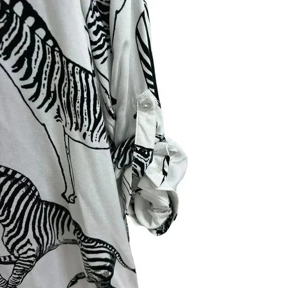 Jane + Delancey white and black zebra print blouse roll tab sleeves 2XL NWT Zoo - Picture 6 of 12